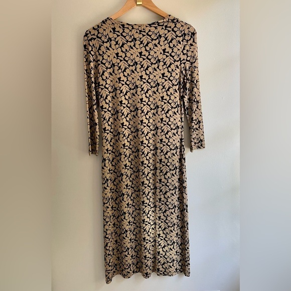 L.K. Bennett Jersey Scoop Neck Sheath Dress, Long Sleeve, Tan and Black Floral - Picture 3 of 3